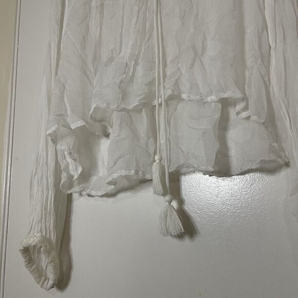 Free People white ivory beaded embroidery sheer long sleeve peasant top Small - Picture 3 of 7